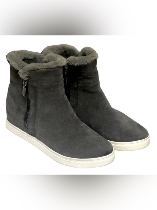 Blondo Shoes - Blondo Glade Dark Grey Suede Leather Waterproof Faux Fur Trim Zip Sneaker sz 7.5
